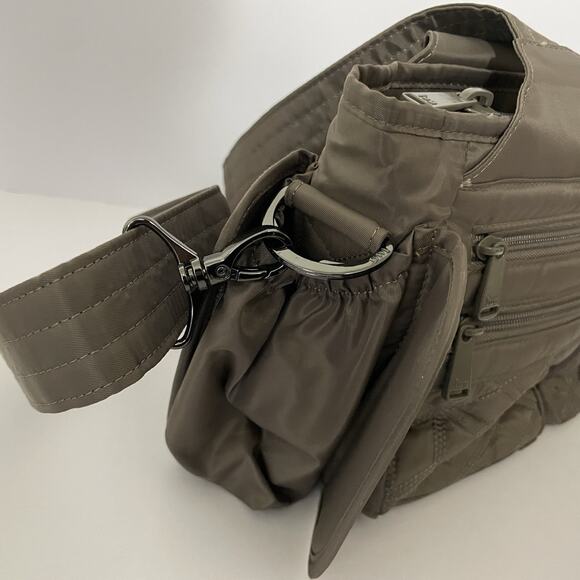 LUG Streetcar East/West Shoulder Crossbody Bag Purse in Gray Quilted Divider - Picture 6 of 13